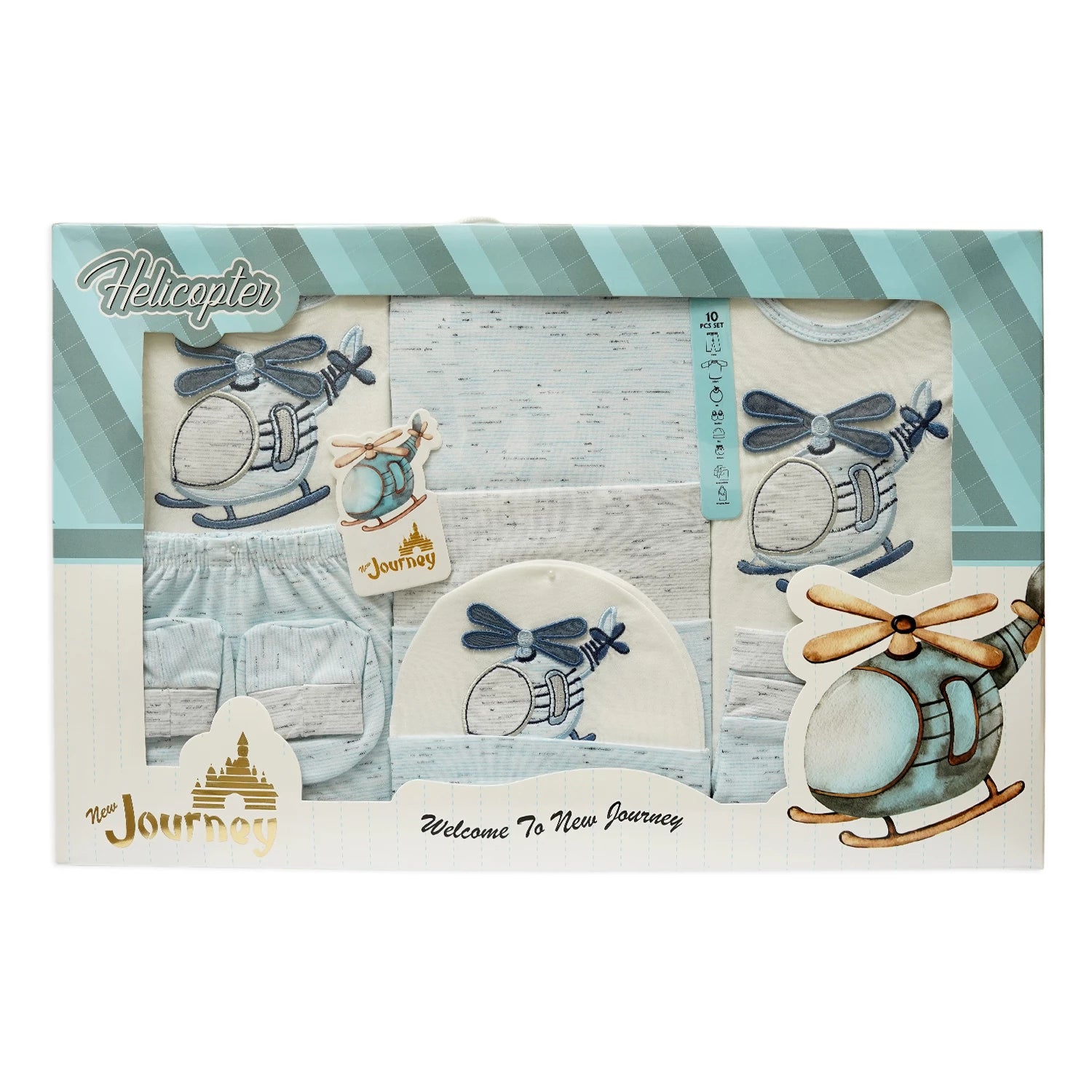 Newborn Baby Gift Set – 10 Pcs (Helicopter Theme)