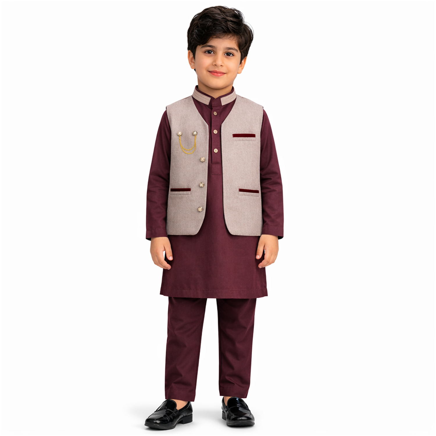 Boys Kurta Shalwar Suit with Waistcoat – Formal Wedding & Eid Outfit for Kids