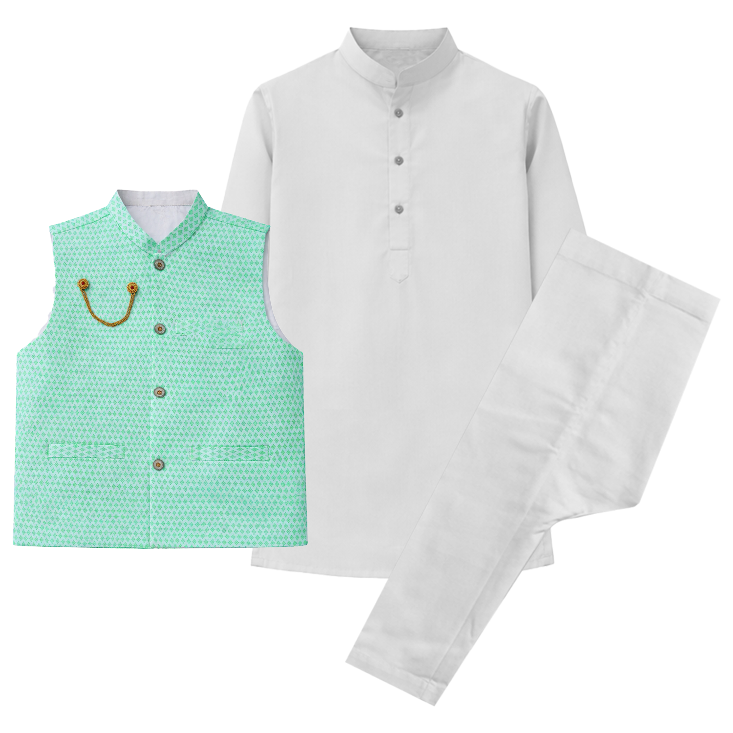 Mint Green Waistcoat Suit for Boys – Kids Shalwar Kameez with Stylish Ethnic Vest