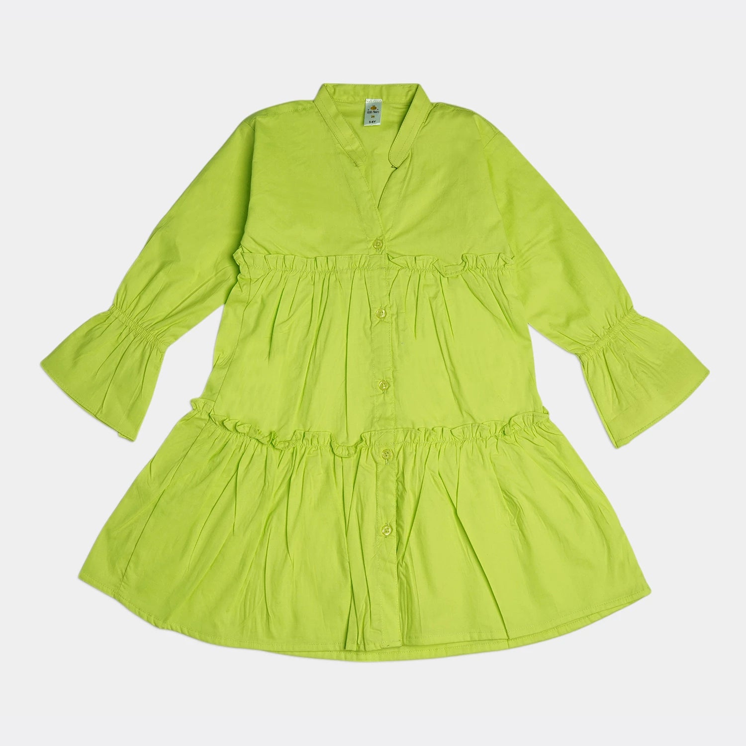 Girls Cotton Frock - Parrot Green