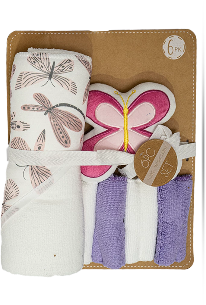 6PK- 4Pcs Towel, 1 Wash Cloth, 1 Sponge Set