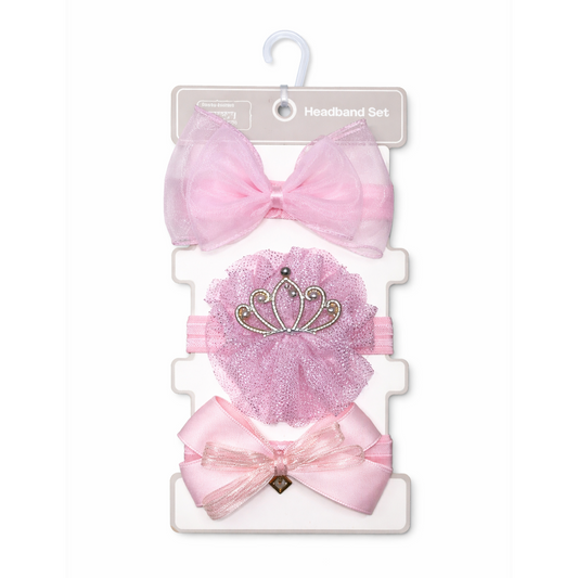 Baby Girl Headband Set – 3PCS Soft Elastic Hair Bands (Cute Bow & Crown Designs)