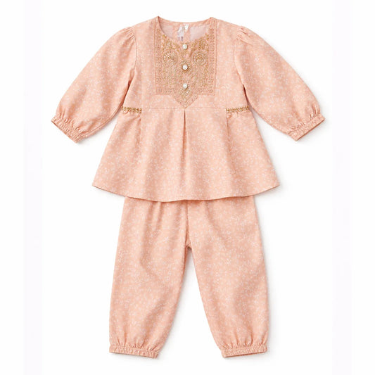 Baby Girl Peach Ethnic Suit Set – 2 Piece Embroidered Outfit