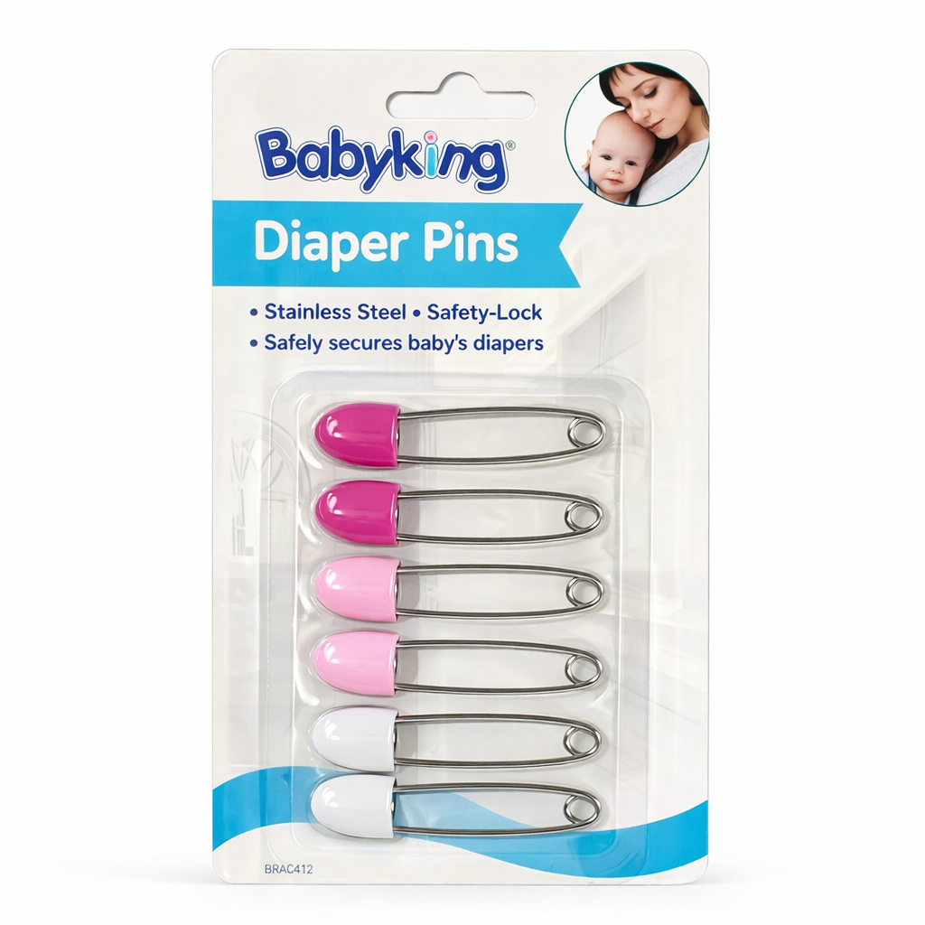 Baby Safety Diaper Pins Stainless Steel | Secure Lock | Multi-Color Set