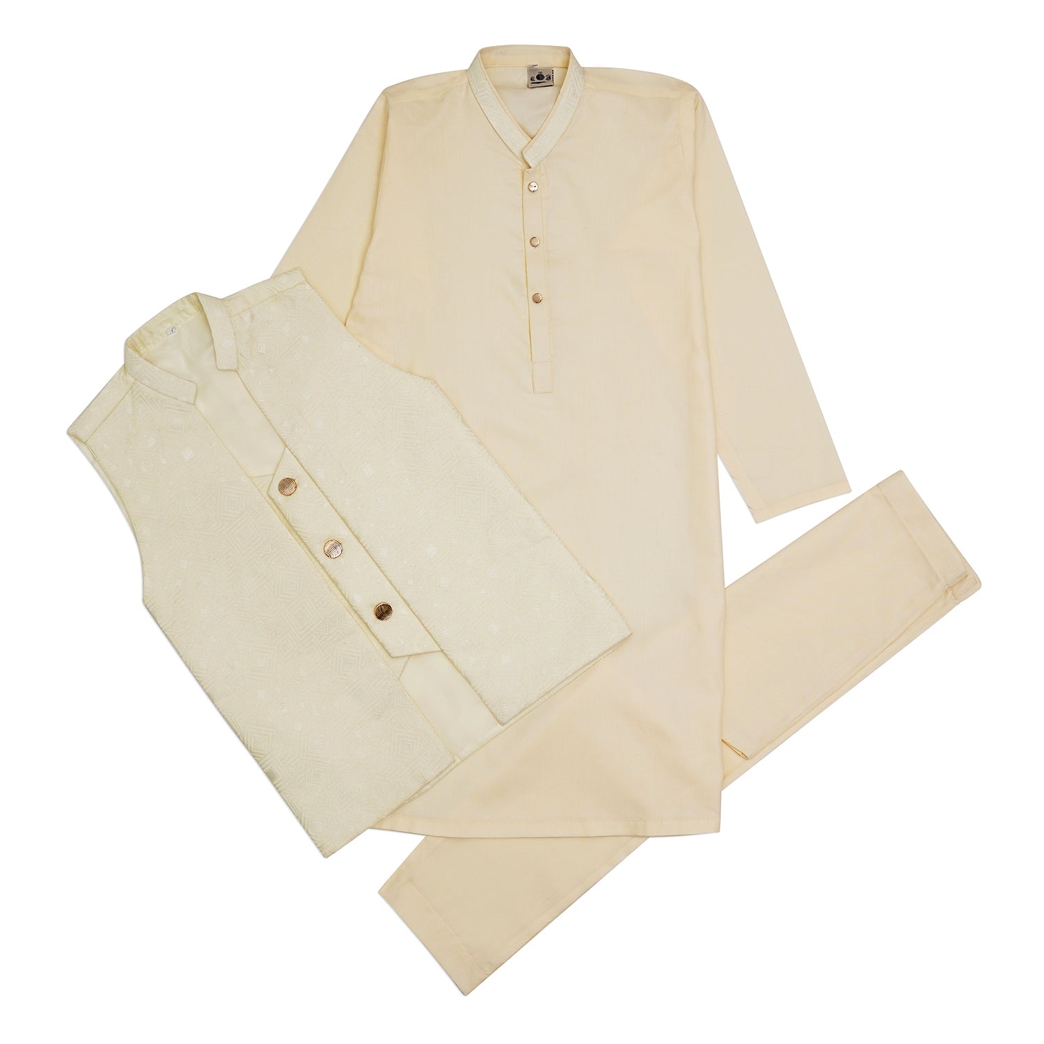 Kids 3-Piece Kurta Pajama Double Waistcoat Set