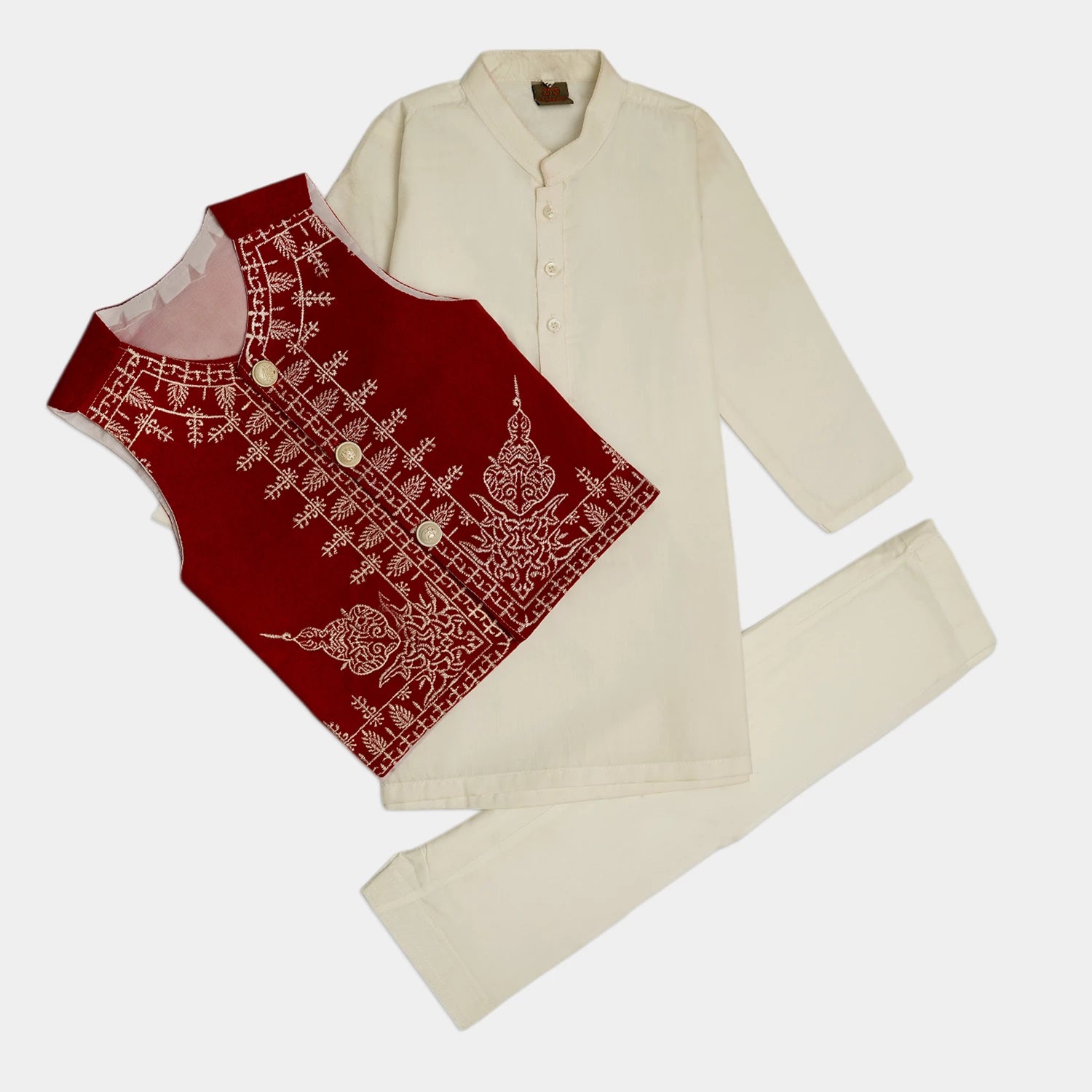 Kids 3-Piece Kurta Shalwar Waistcoat Set