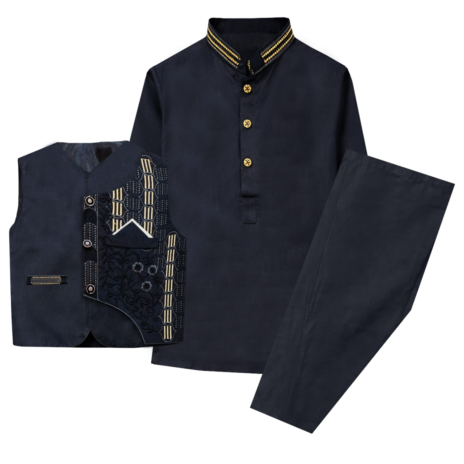 Kids Kurta Pajama with Embroidered Waistcoat – Wedding & Festive Suit for Boys
