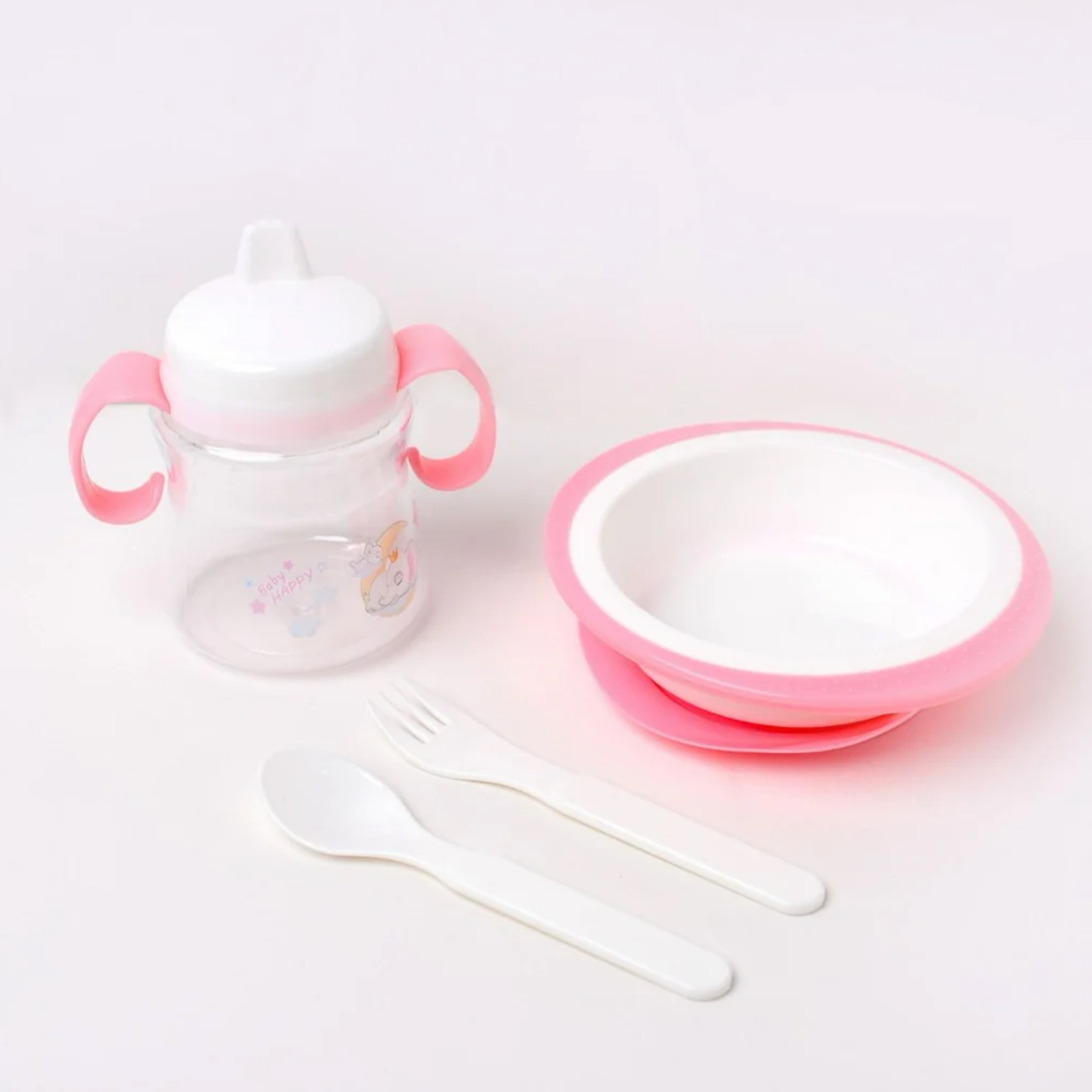Baby Tableware - Bottle, Spoon, Fork and Suction Cup Bowel Set