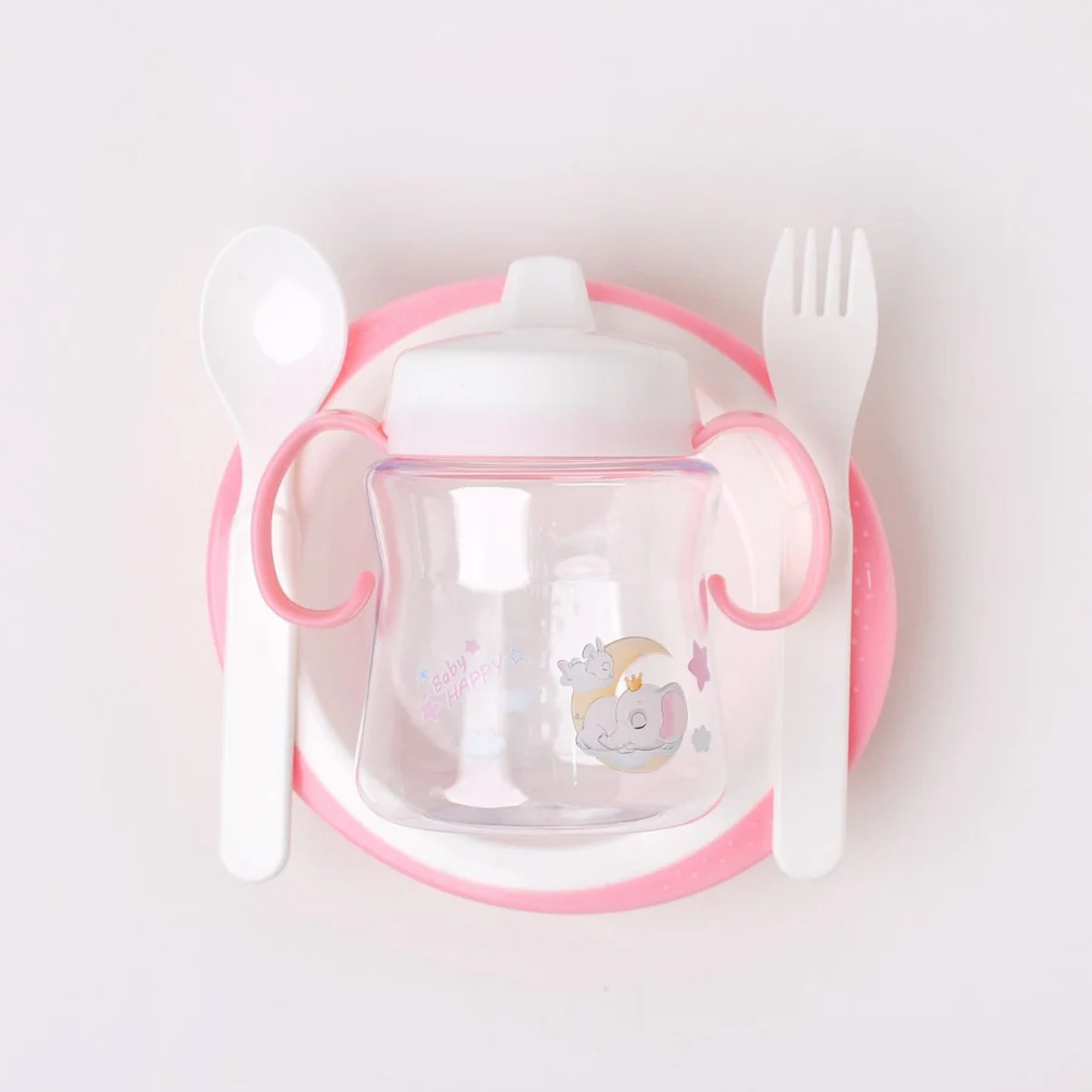 Baby Tableware - Bottle, Spoon, Fork and Suction Cup Bowel Set