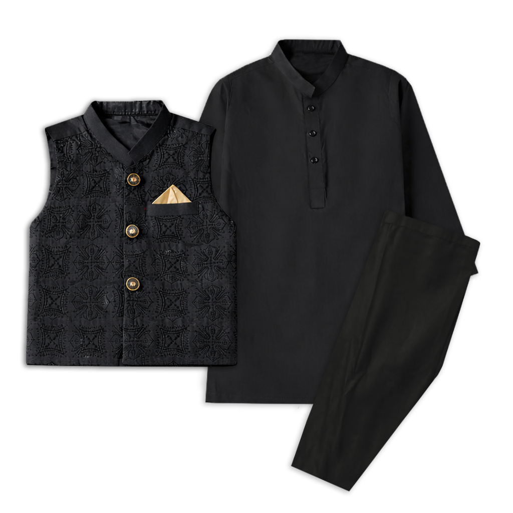 Classic Black Shalwar Kameez+Waistcoat