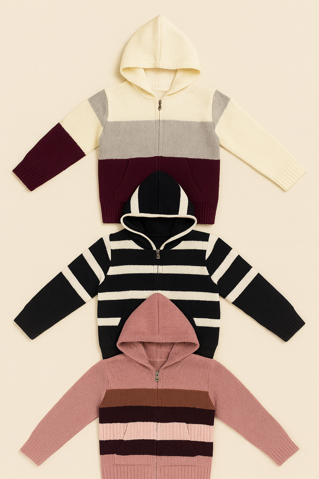 Kid's Zipper Sweater Hoodies - Pack of 3