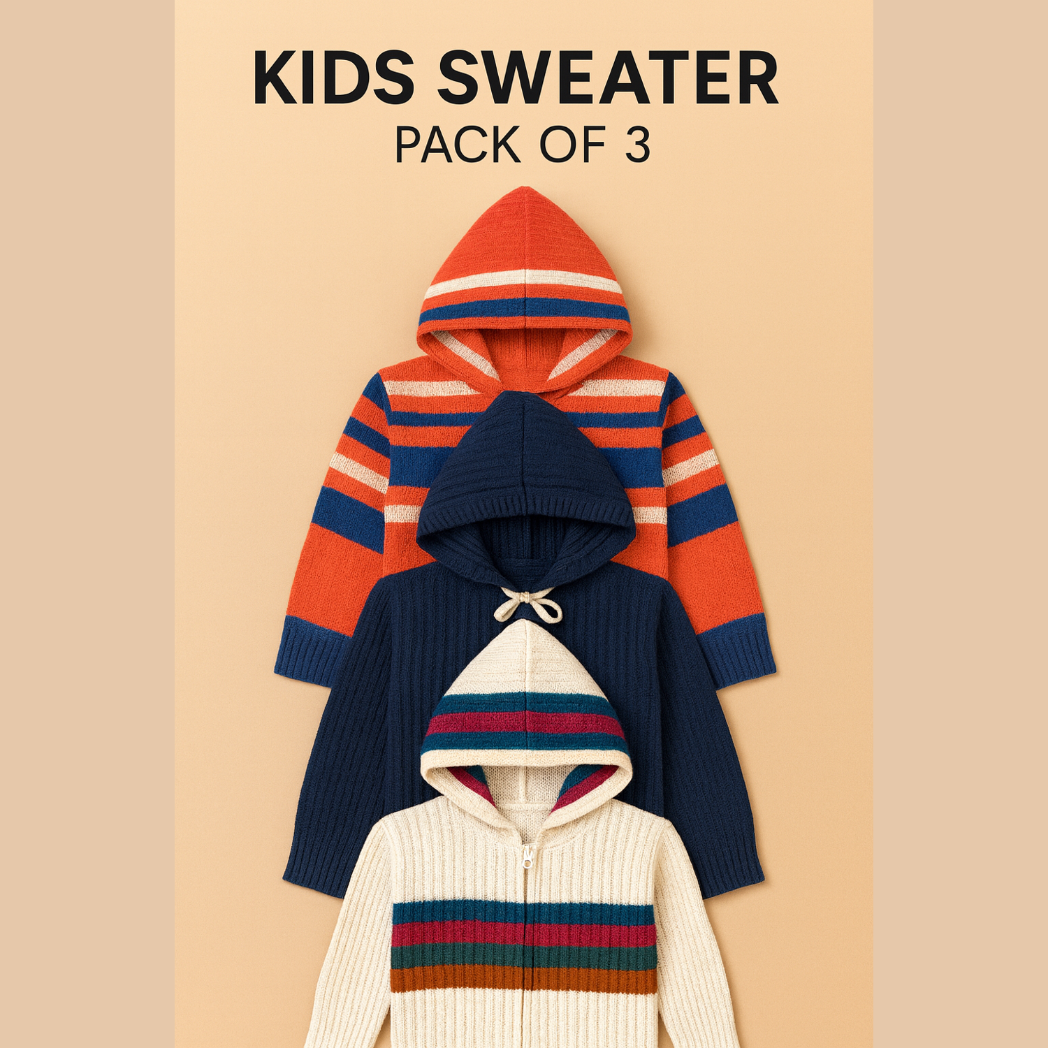 Kid's Zipper Sweater Hoodies - Pack of 3