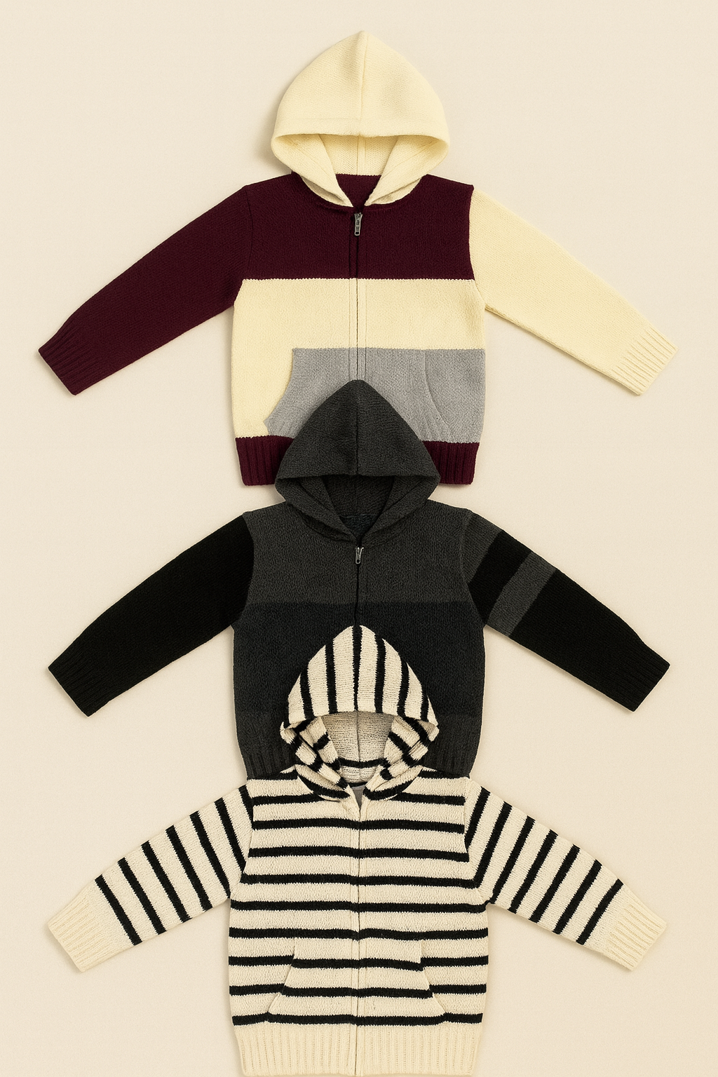 Kid's Zipper Sweater Hoodies - Pack of 3