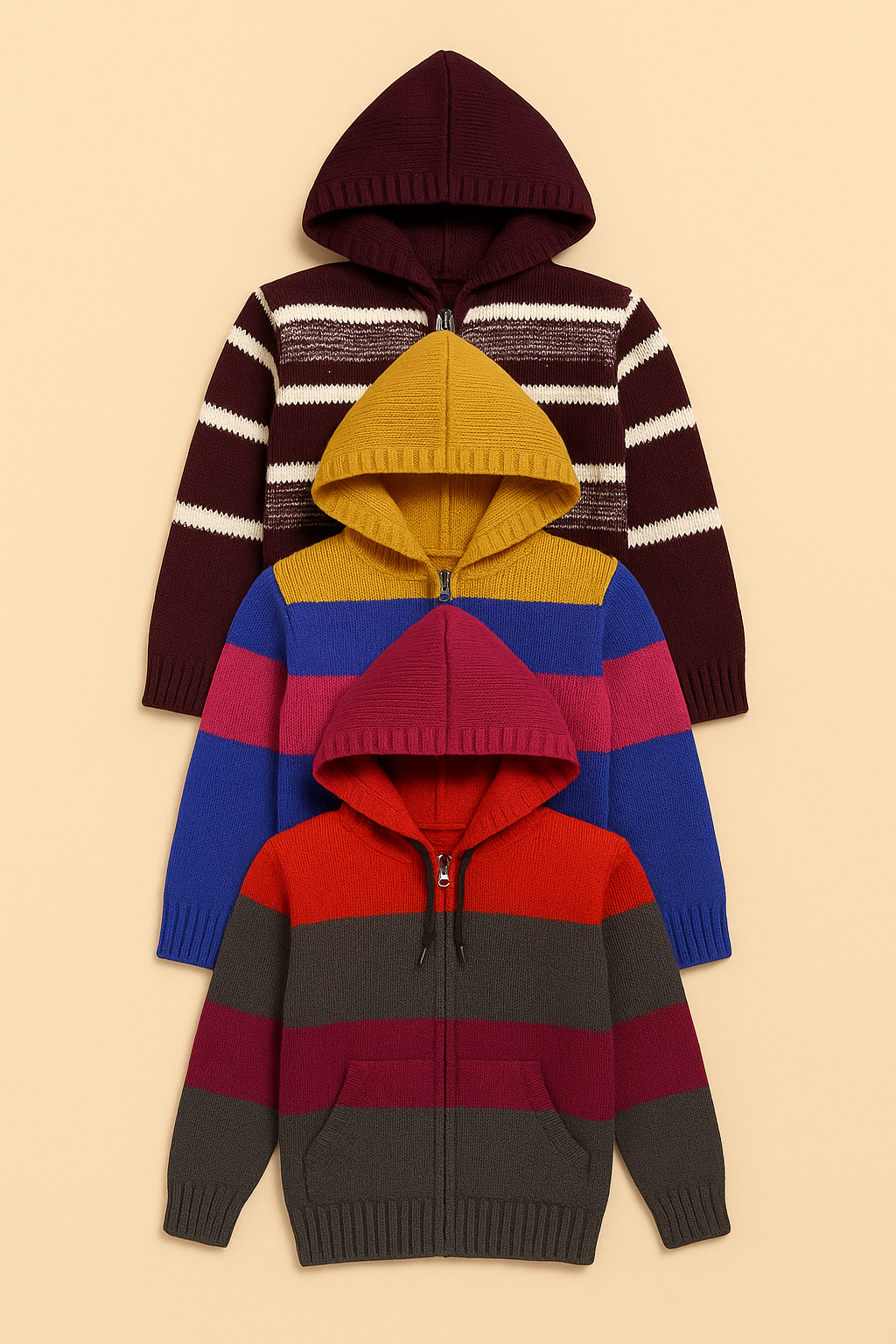 Kid's Zipper Sweater Hoodies - Pack of 3