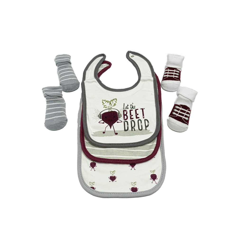 Beet Drop - Hudson Baby 3 Bibs & 2 Socks Set