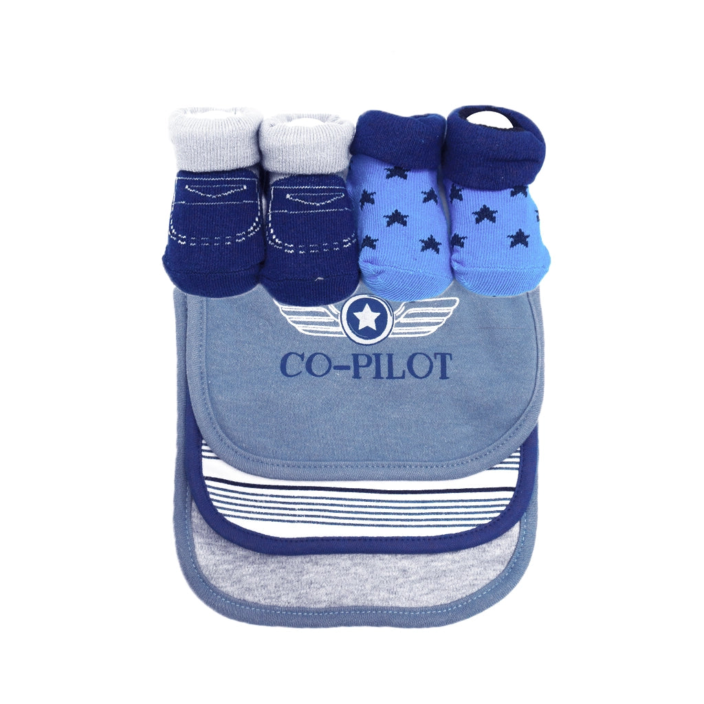 Co-Pilot - Hudson Baby 3 Bibs & 2 Socks Set