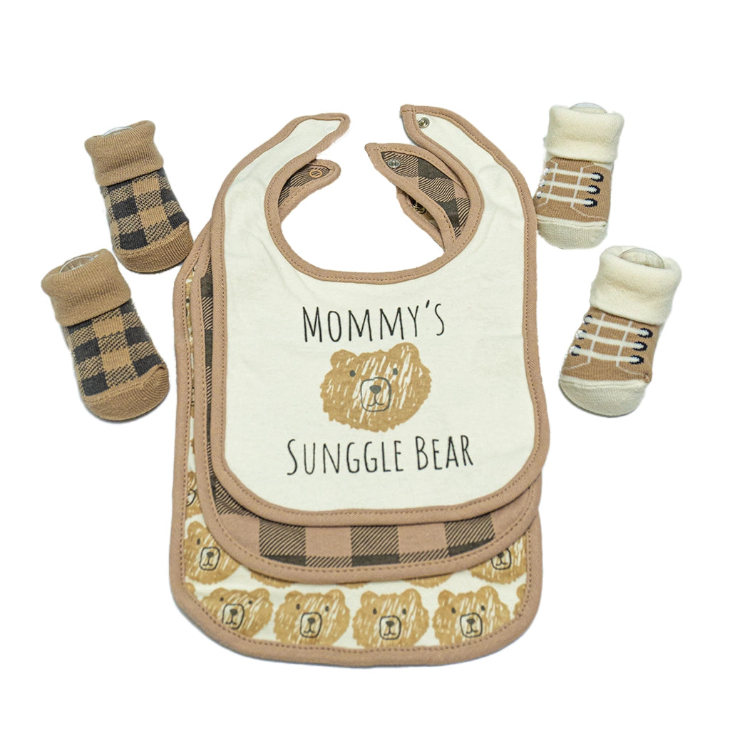 Snuggle Bear - Hudson Baby 3 Bibs & 2 Socks Set