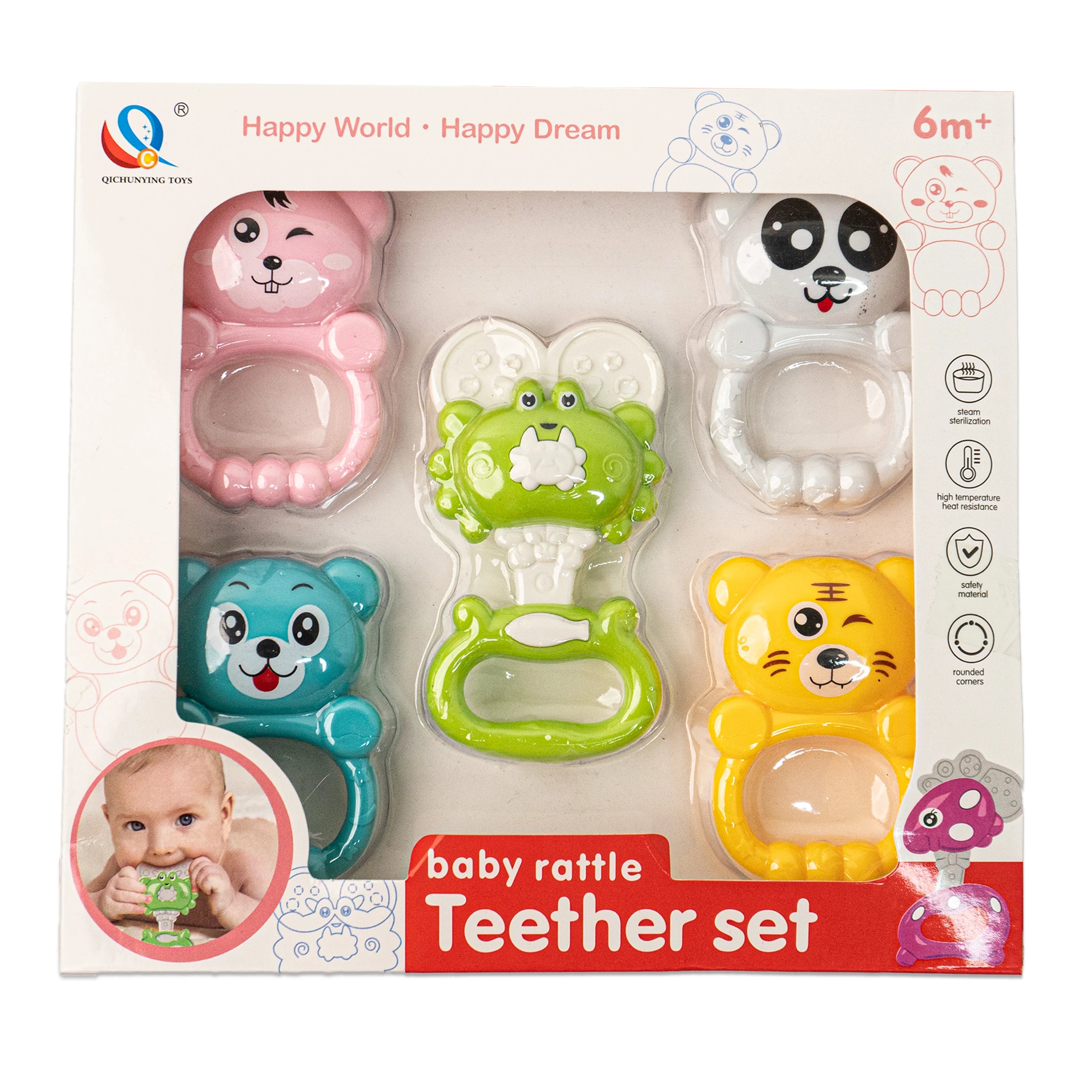 Baby Rattle Teether Set - Pack of 5 | Safe & Fun Baby Toys for Teething Relief