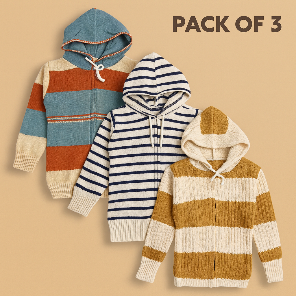 Kid's Zipper Sweater Hoodies - Pack of 3