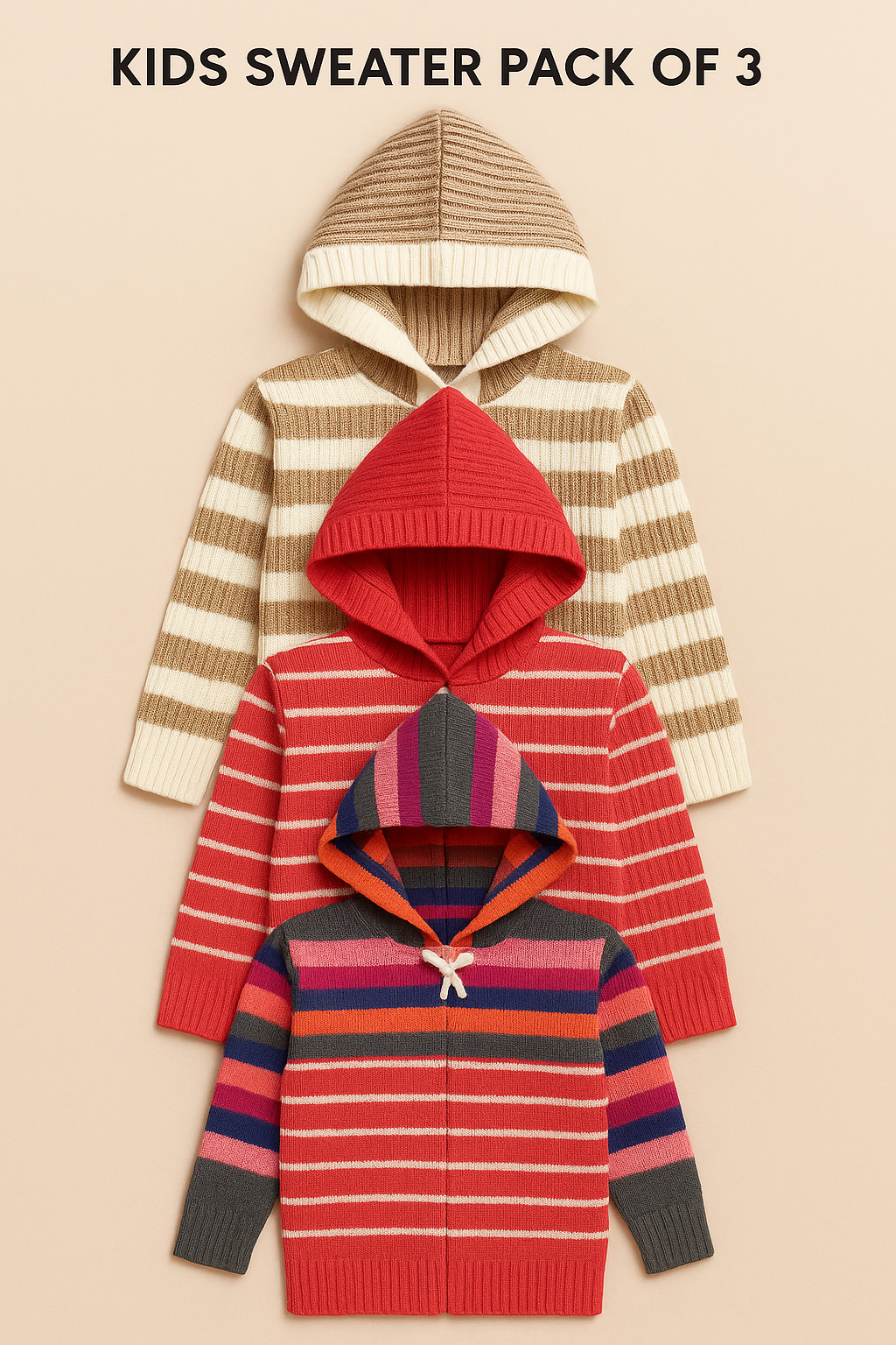 Kid's Zipper Sweater Hoodies - Pack of 3