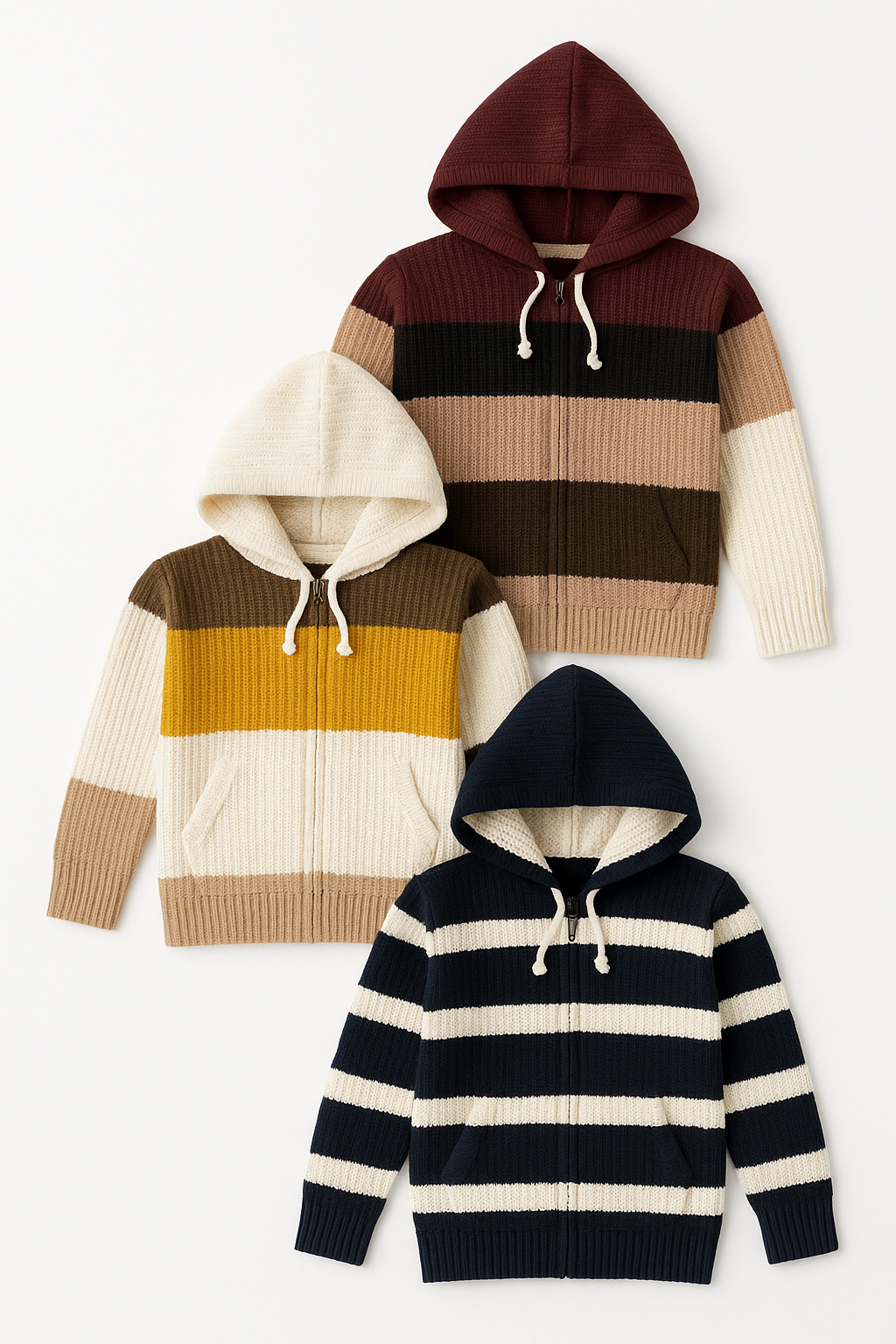 Kid's Zipper Sweater Hoodies - Pack of 3
