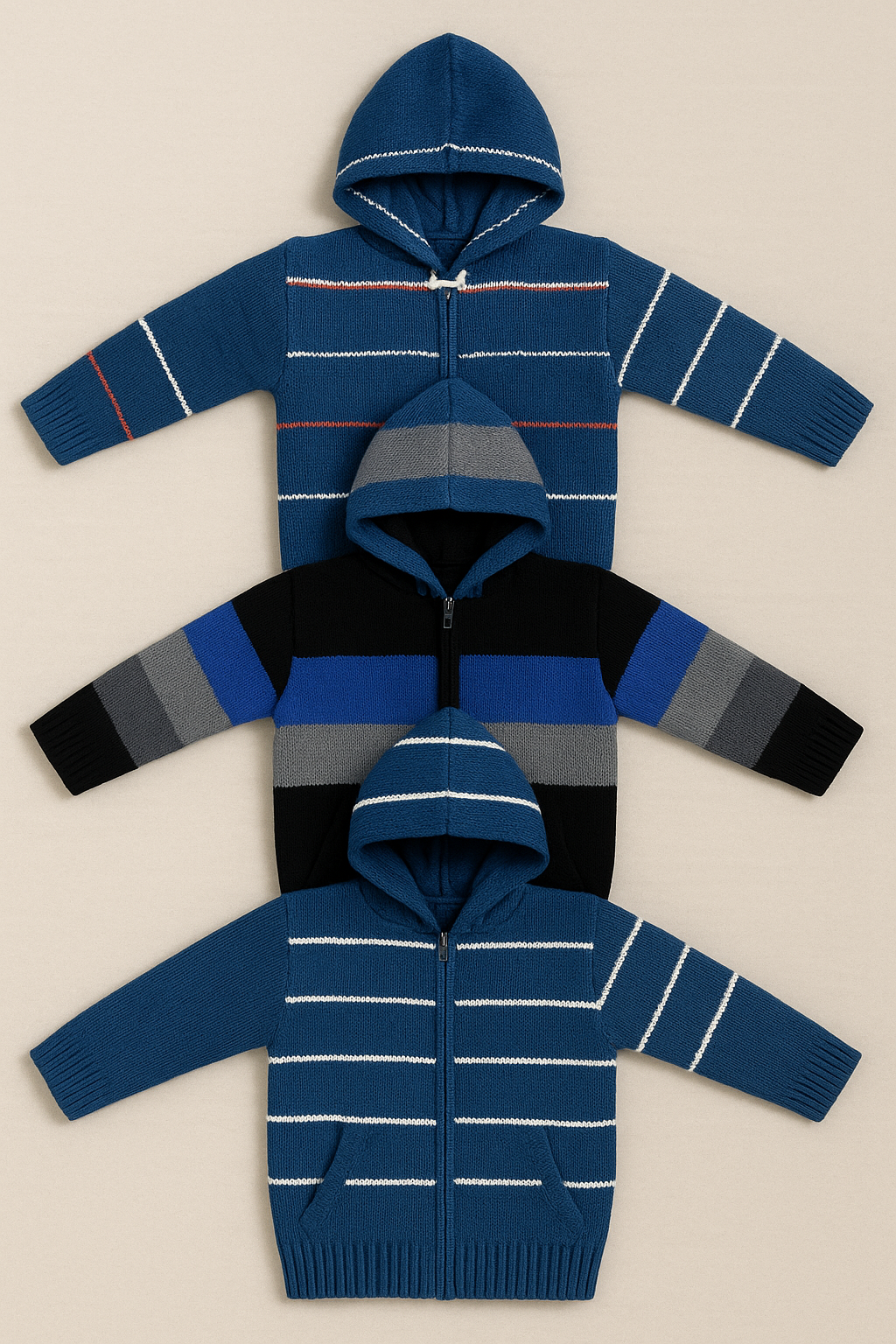 Kid's Zipper Sweater Hoodies - Pack of 3