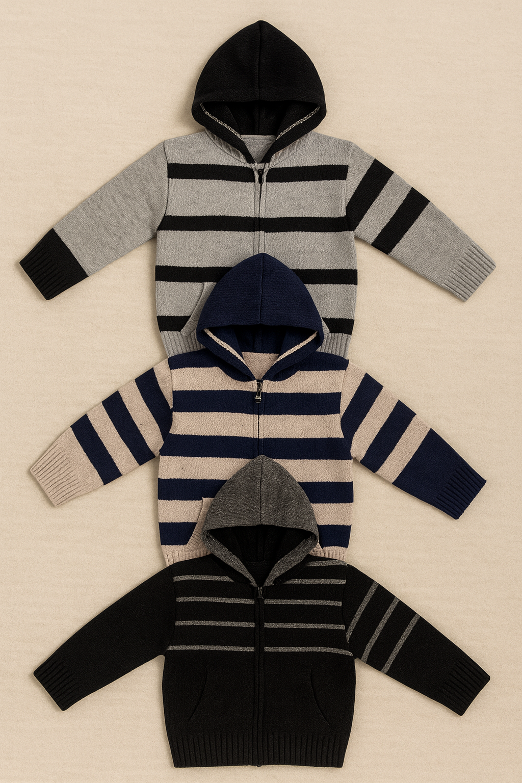 Kid's Zipper Sweater Hoodies - Pack of 3