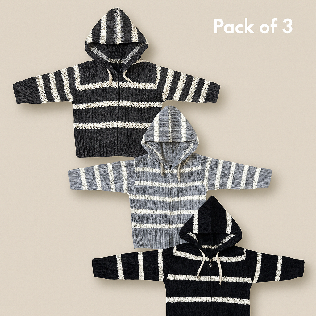 Kid's Zipper Sweater Hoodies - Pack of 3