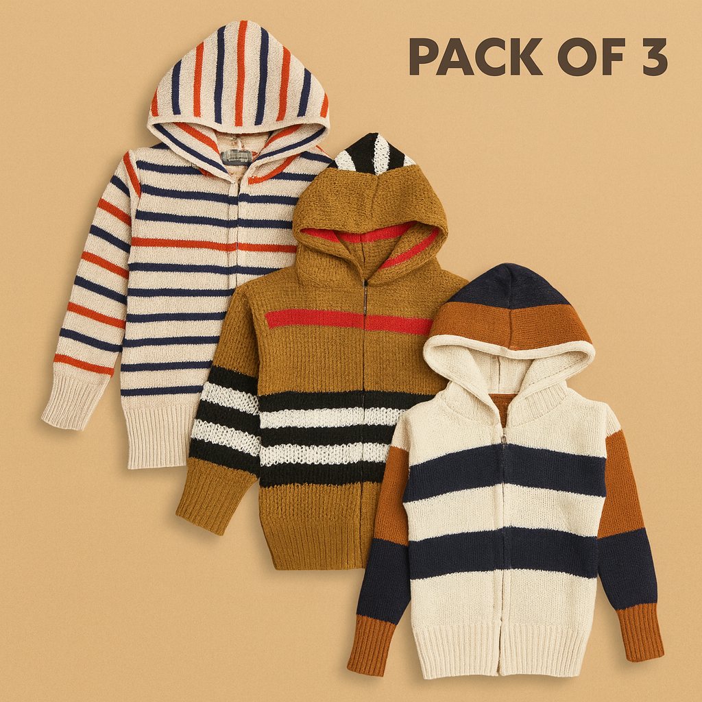 Kid's Zipper Sweater Hoodies - Pack of 3