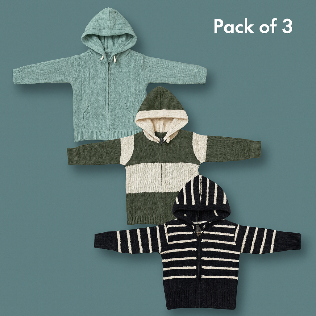 Kid's Zipper Sweater Hoodies - Pack of 3