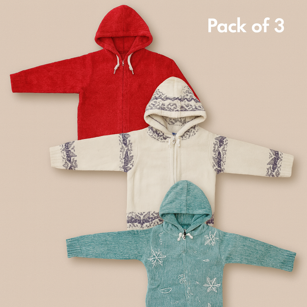 Kid's Zipper Sweater Hoodies - Pack of 3