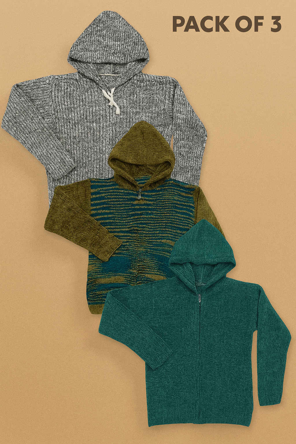 Kid's Zipper Sweater Hoodies - Pack of 3