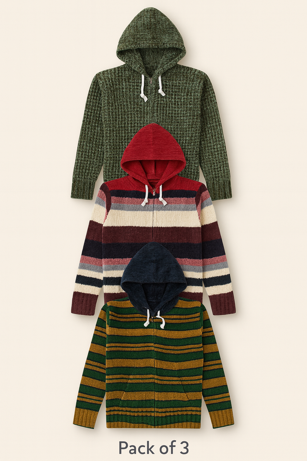 Kid's Zipper Sweater Hoodies - Pack of 3