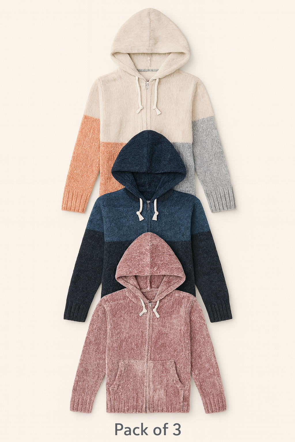 Kid's Zipper Sweater Hoodies - Pack of 3