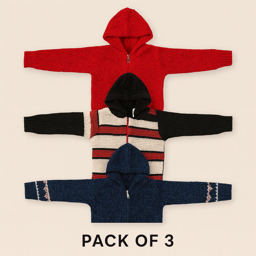 Kid's Zipper Sweater Hoodies - Pack of 3