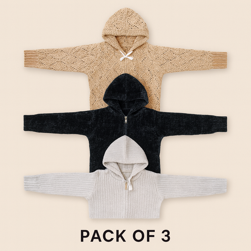 Kid's Zipper Sweater Hoodies - Pack of 3