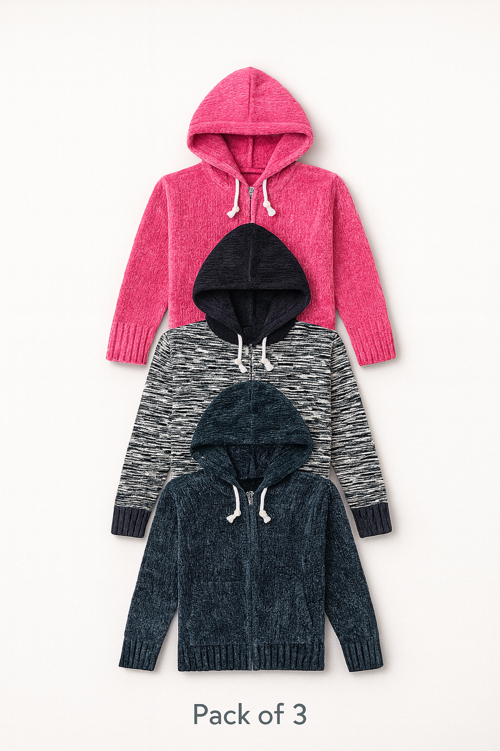Kid's Zipper Sweater Hoodies - Pack of 3