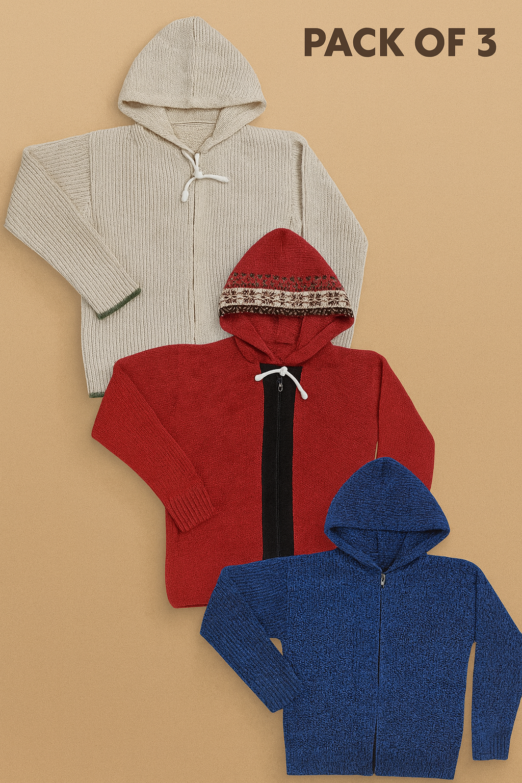 Kid's Zipper Sweater Hoodies - Pack of 3