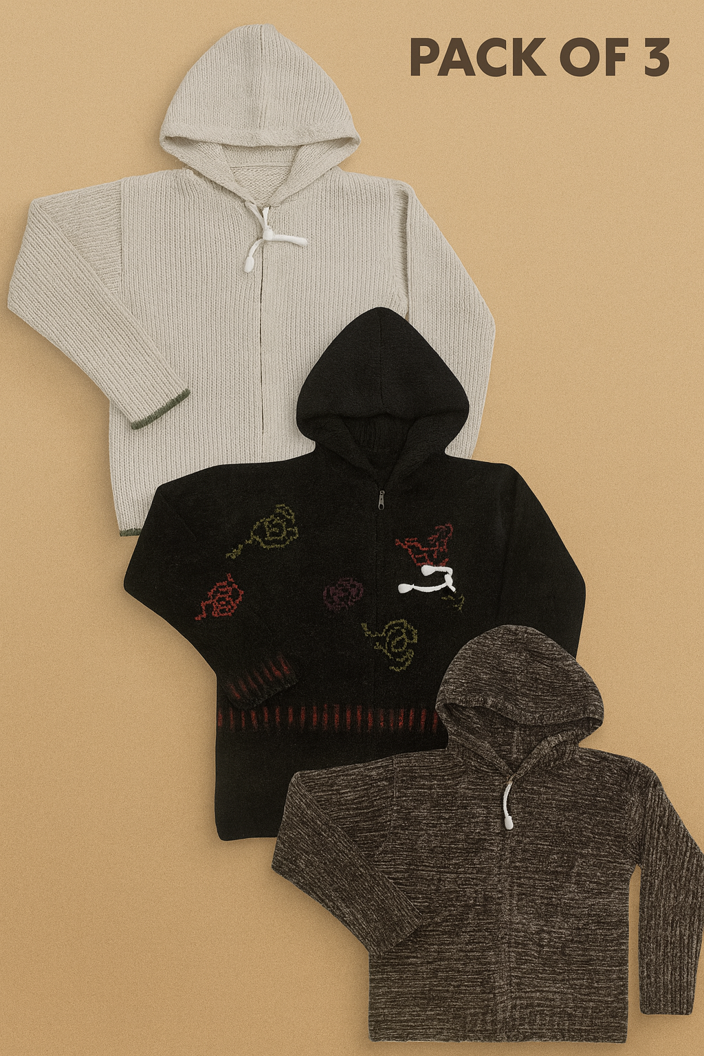 Kid's Zipper Sweater Hoodies - Pack of 3