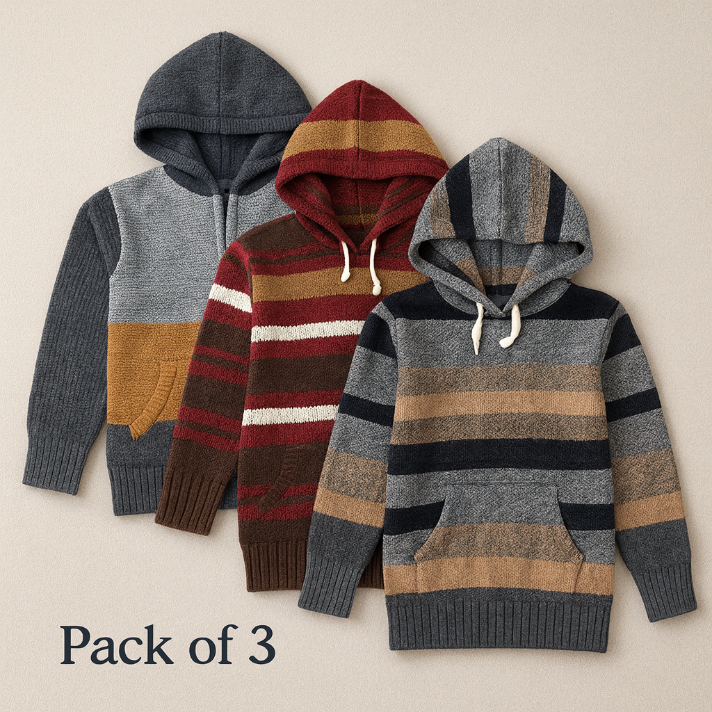 Kid's Zipper Sweater Hoodies - Pack of 3