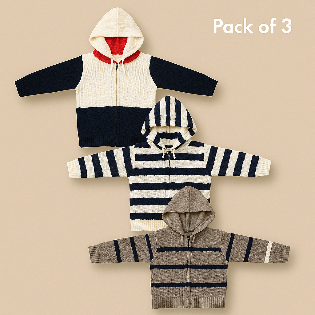 Kid's Zipper Sweater Hoodies - Pack of 3