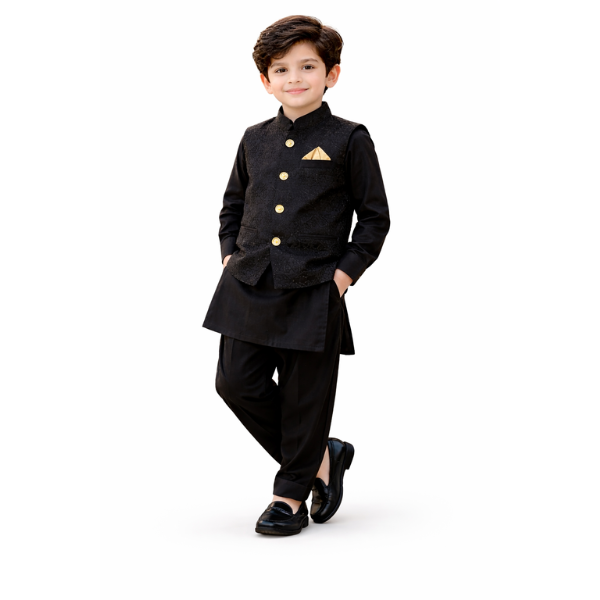 Classic Black Shalwar Kameez+Waistcoat
