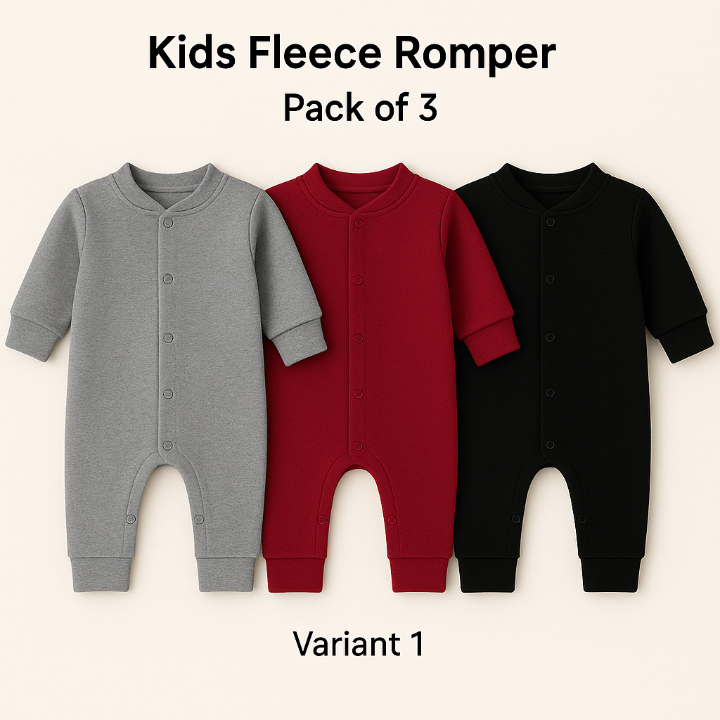 Pack of 3 Kids Winter Fleece Romper – ( 3 Months to 2 Years )