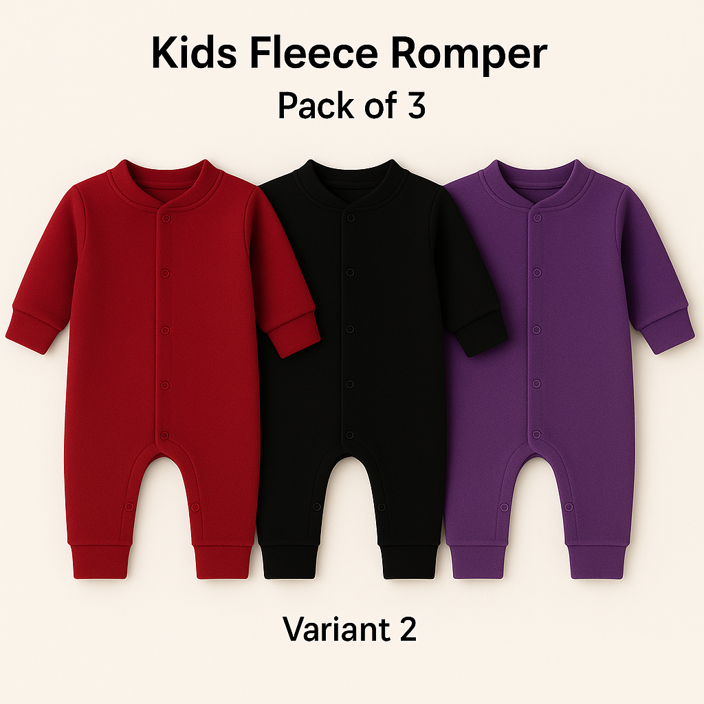 Pack of 3 Kids Winter Fleece Romper – ( 3 Months to 2 Years )