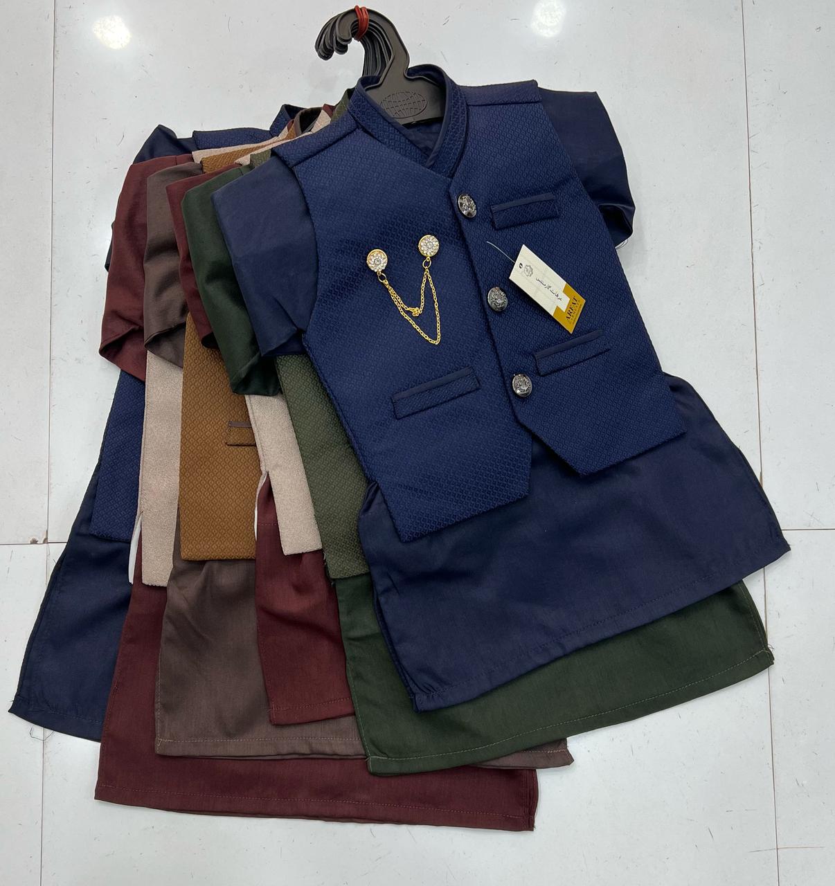 Kids 3-Piece Kurta Pajama Waistcoat Set