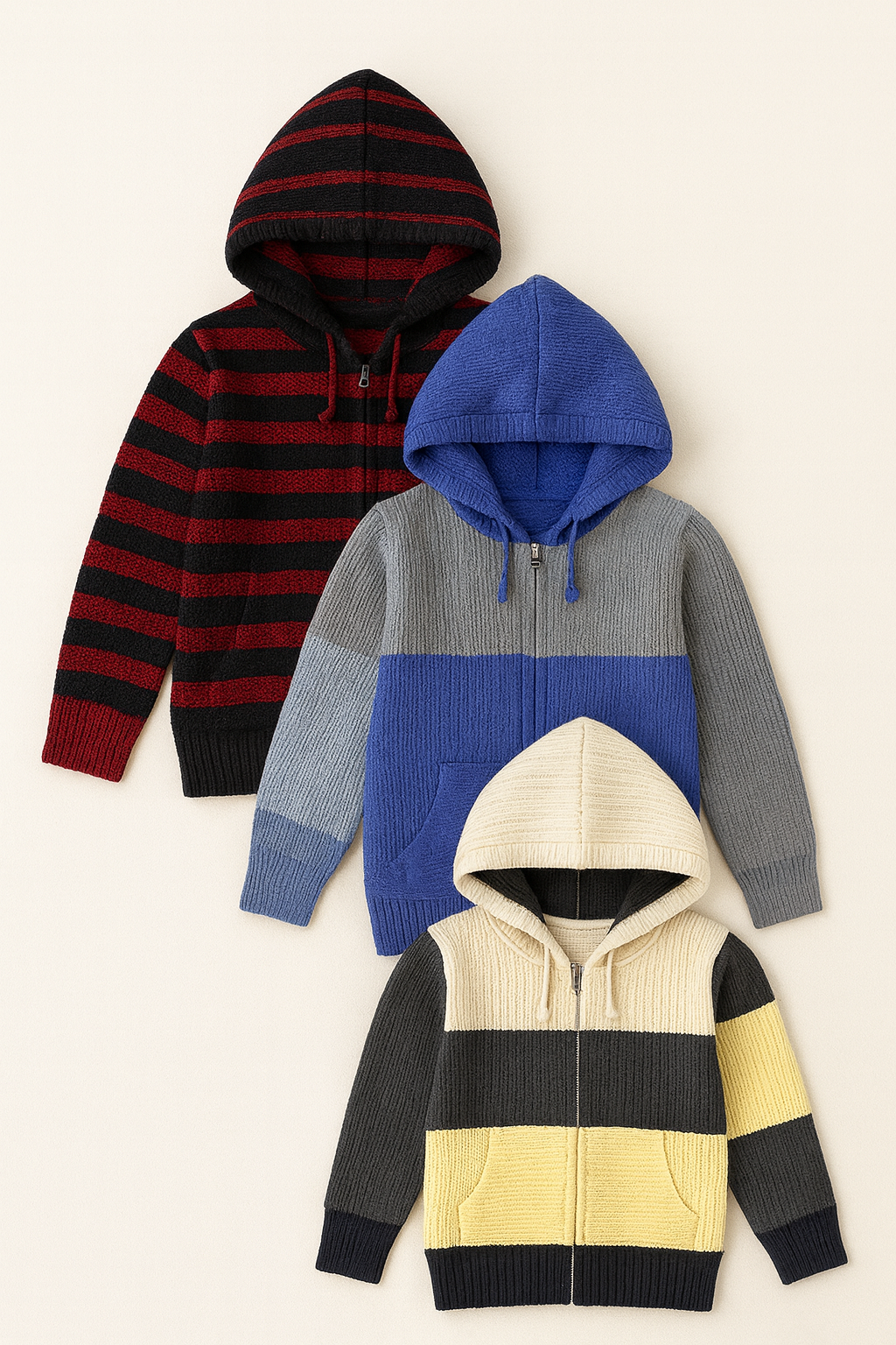 Kid's Zipper Sweater Hoodies - Pack of 3