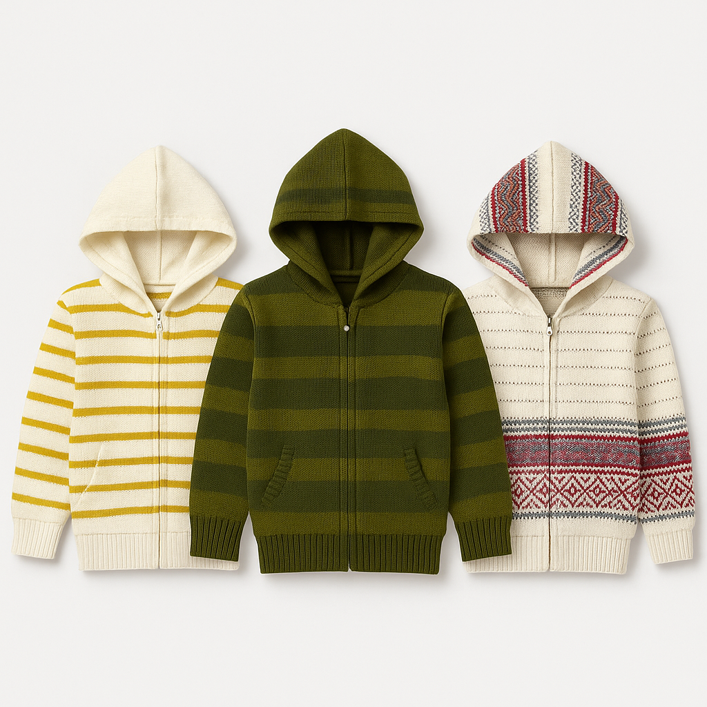 Kid's Zipper Sweater Hoodies - Pack of 3
