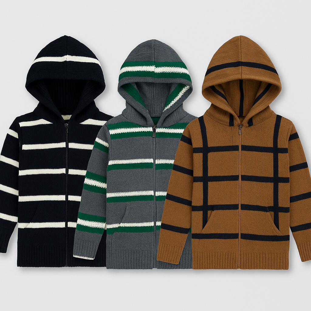 Kid's Zipper Sweater Hoodies - Pack of 3