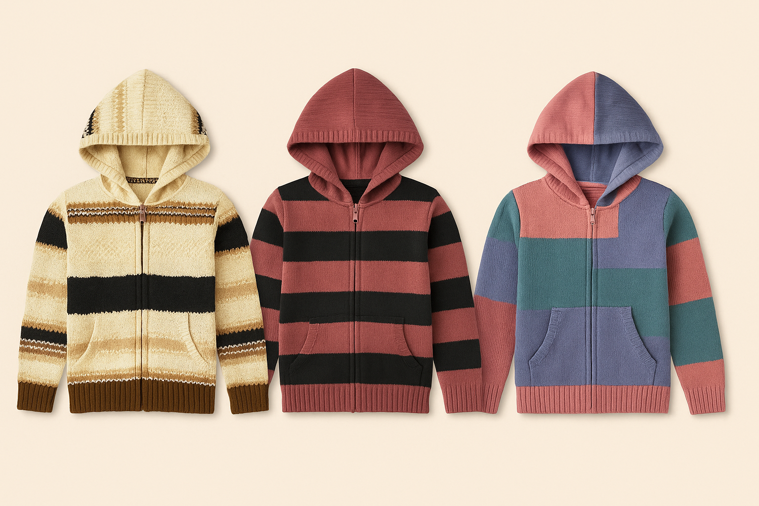 Kid's Zipper Sweater Hoodies - Pack of 3