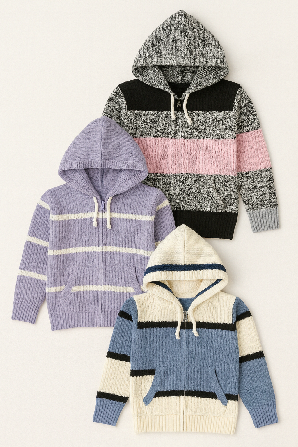 Kid's Zipper Sweater Hoodies - Pack of 3